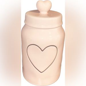 Rae dunn pink and black heart canister